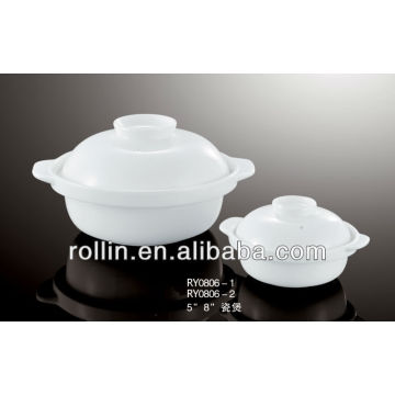 Restaurant White Fine Porcelain Big Soup Tureen With Cover
